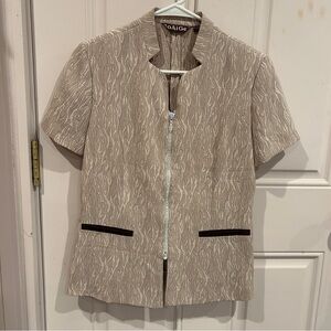 Beige Short Sleeve Zip-Up shirt